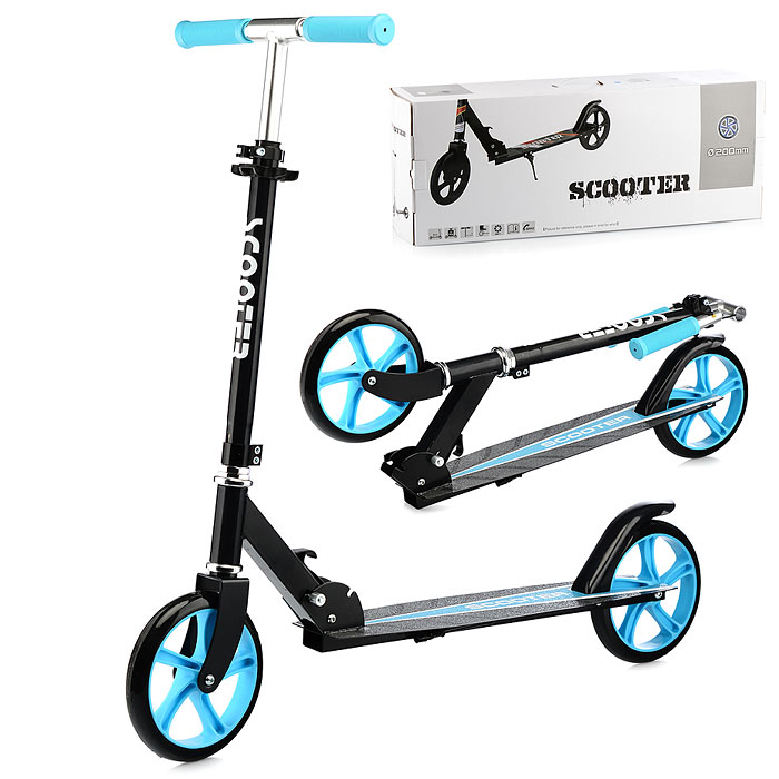 картинка Самокат металлический, складной черный, двухколёсный PU d20 см., в коробке от магазина Аистенок