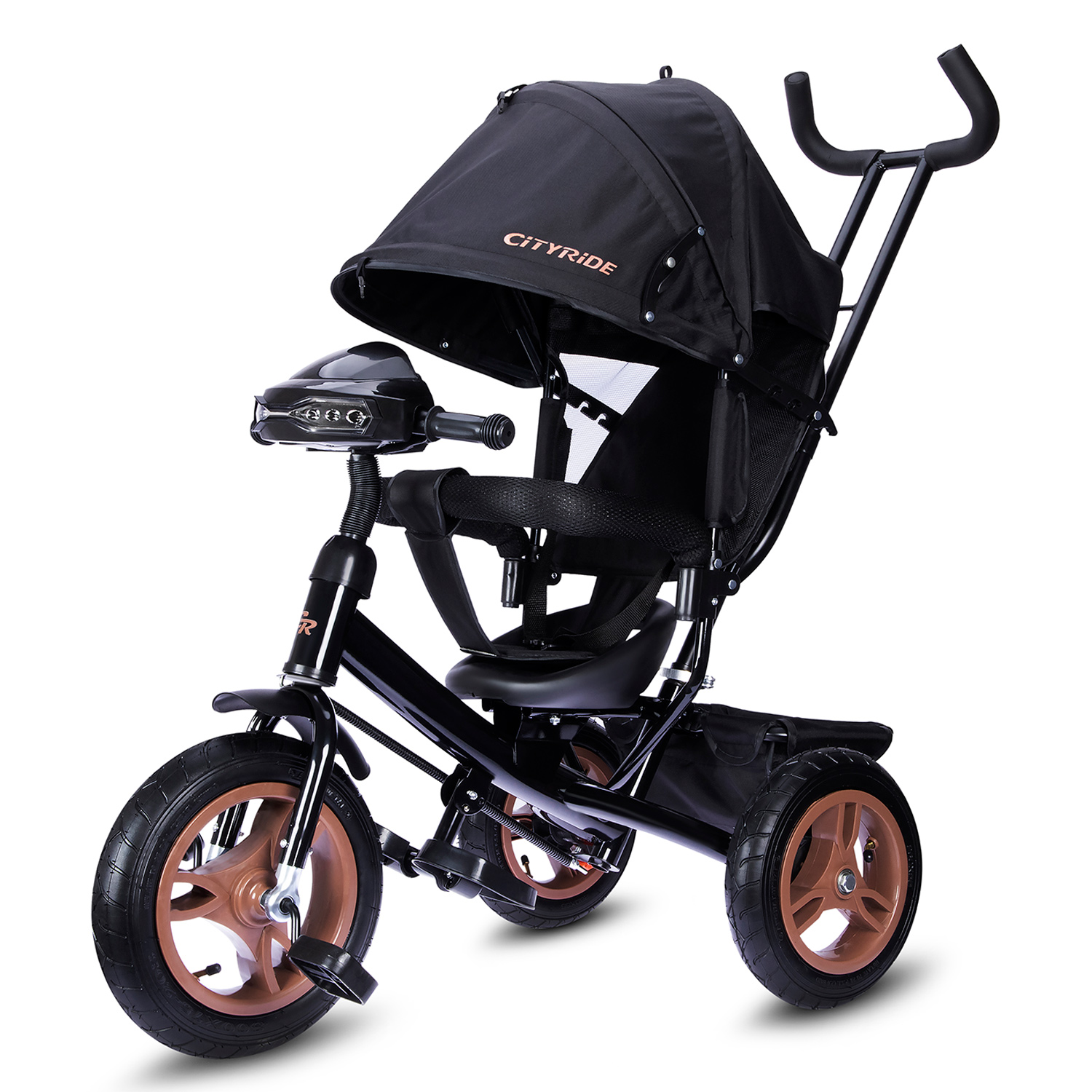 картинка Трехколесный велосипед City-Ride, колеса надувные 12/10, сиденье не поворотное, бампер ,фара, багажник от магазина Аистенок