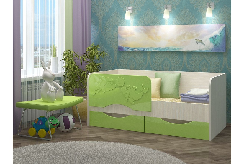 картинка Детская кроватка "Дельфин-2" с фасадом 3D от магазина Аистенок