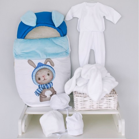 картинка Комплект на выписку 8 предметов "Зверюшки. Зайка", зимний  от магазина Аистенок