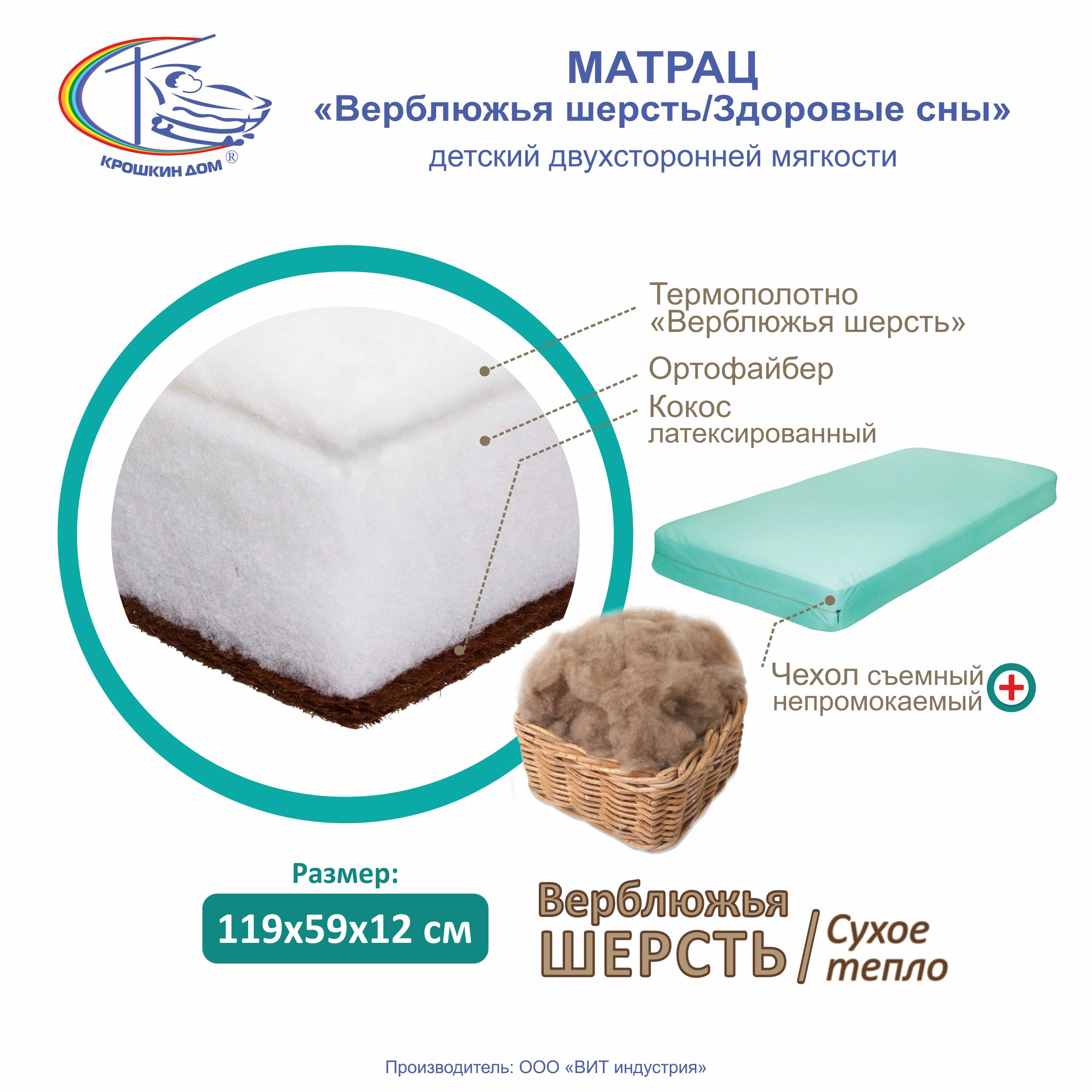 картинка Матраc "Здоровые Сны/Верблюжья Шерсть" 59x119х12см от магазина Аистенок