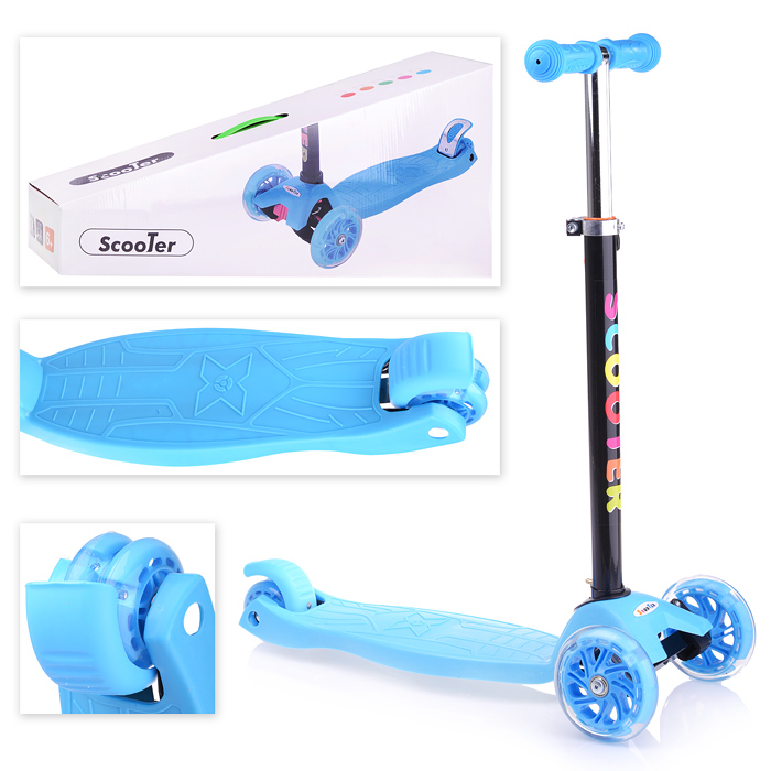 картинка Самокат U000020Y голубой, 3-х колёсный, в коробке от магазина Аистенок