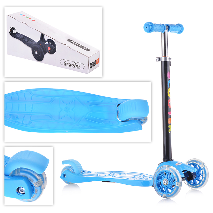 картинка Самокат  со светящ.колесами в коробке от магазина Аистенок